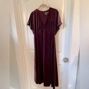 Plum Purple Velvet Short Sleeve Long Dress